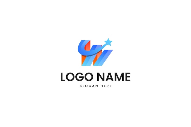 Vettore logo sfumato lettera w con un'icona a forma di stella