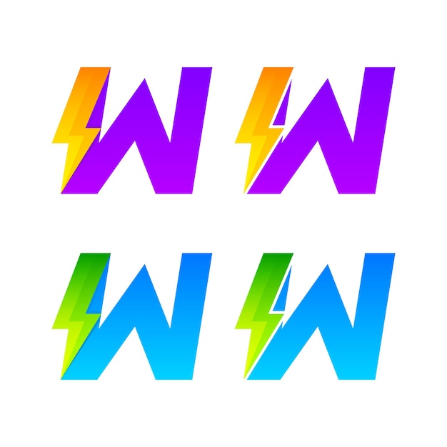 letter w logo design with lighting bolt and thunder concept for electrical energy business company