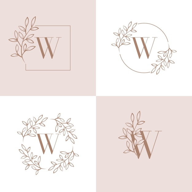 Lettera w logo design con elemento foglia di orchidea