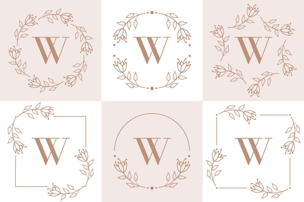 letter w logo design with orchid leaf element