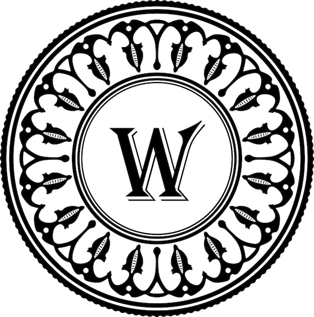letter w-logo met bloemenframe handgemaakt zwart ontwerpvector