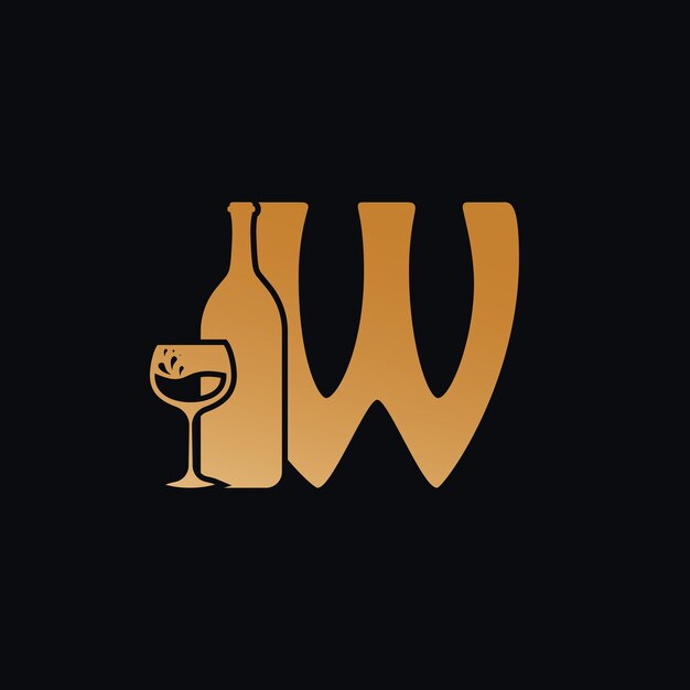 Letter W Logo With Wine Bottle Design Vector Illustration On Black Background Wine Glass Letter W Logo Design