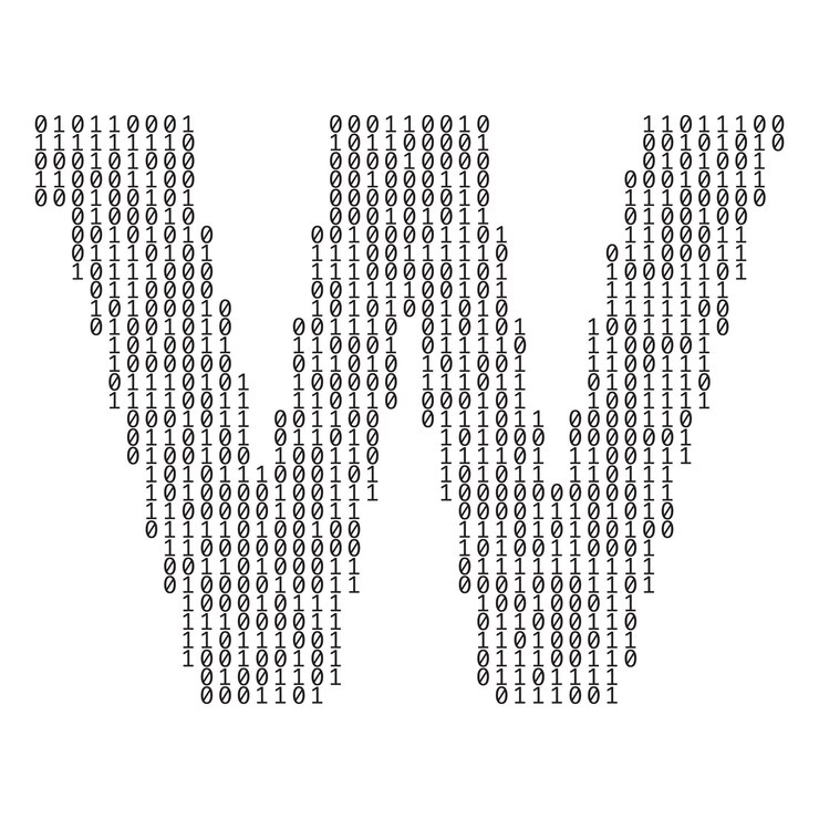 Vector letter w made from binary code digits technology background