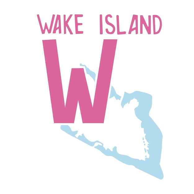 Letter w and map of wake island