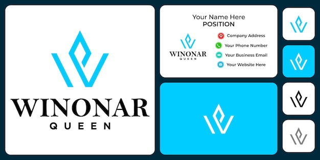 Letter W monogram koningin logo-ontwerp met sjabloon voor visitekaartjes