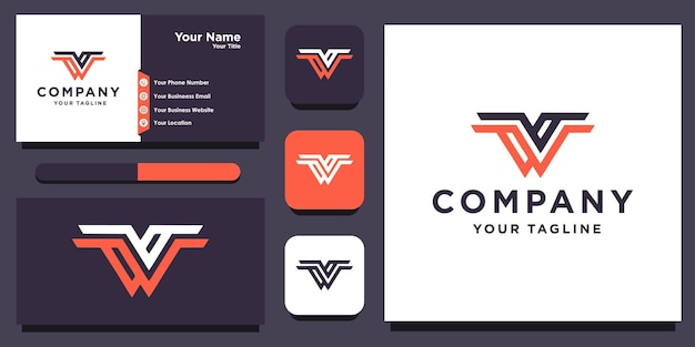 名刺デザインプレミアムベクトルと文字Wモノグラムロゴ