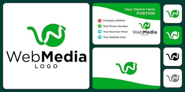 Letter W monogram media logo design with business card template