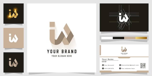 Letter W of iW monogram logo met visitekaartje ontwerp