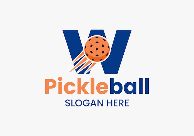 Vector letter w pickleball logo concept met bewegende pickleball symbool pickle ball logotype vector sjabloon