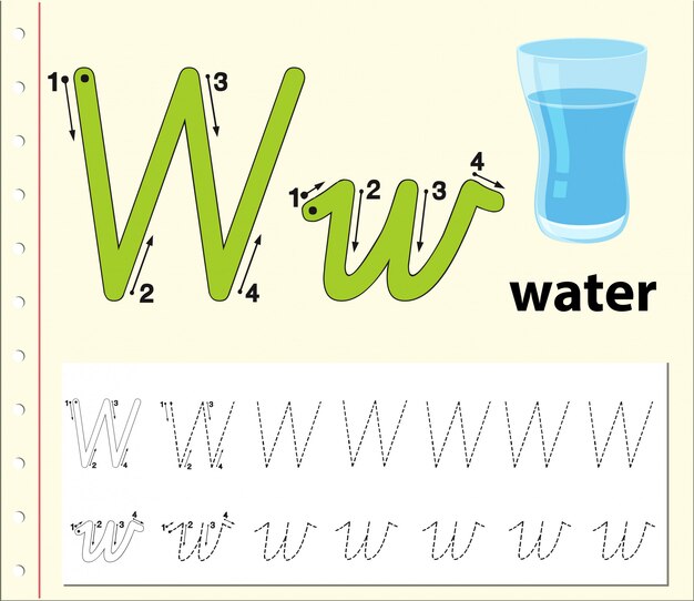 Letter w tracing alphabet worksheets