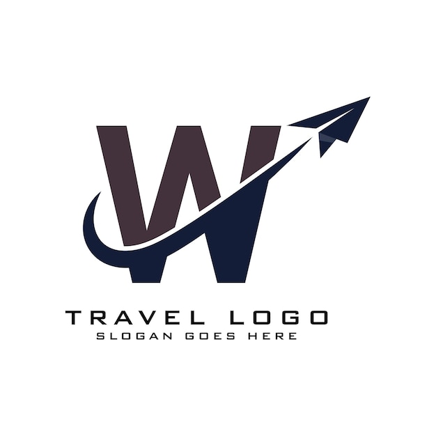 Буква W Travel Logo Алфавит W Икона самолета для туристического агентства