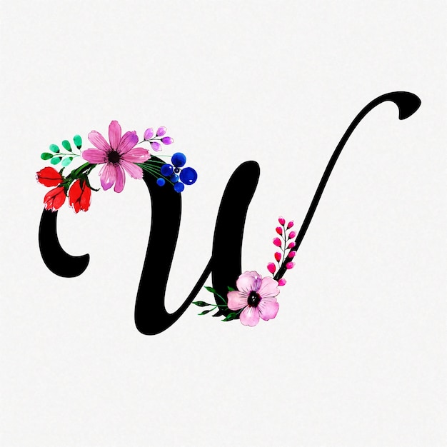 Vector letter w watercolor floral background