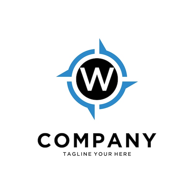 Буква w с creative compass concept logo design template символ знака логотипа компаса