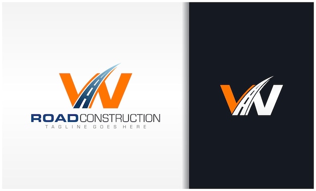 Letter W with road logo sing the creative design concept for highway maintenance and construction