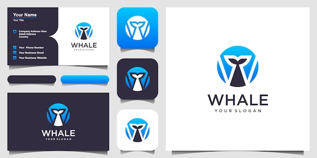 Letter w with whale logo design inspiration vector graphic design template element