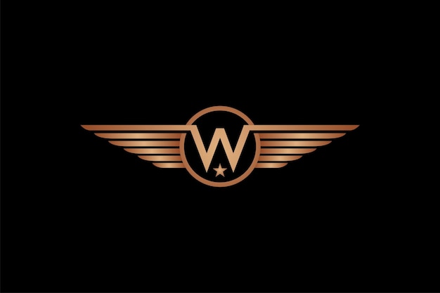 翼のエンブレムのロゴのデザインと文字w