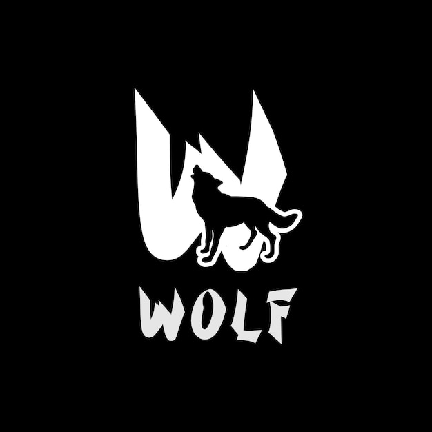 野生動物のロゴのオオカミのシルエットと文字 W