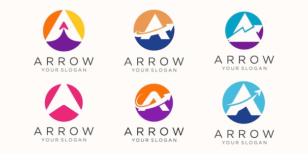 Letter a with arrow logo icon set.