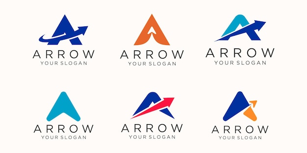 Letter a with arrow logo icon set.