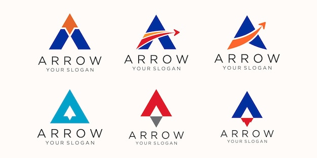 Letter a with arrow logo icon set.