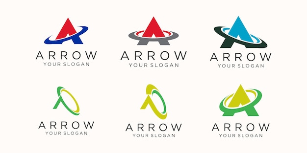 Letter a with arrow logo icon set.