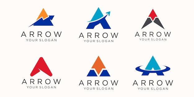 Letter A with arrow logo icon set.