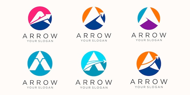 Letter a with arrow logo icon set.