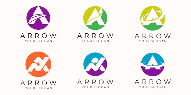 Letter a with arrow logo icon set.