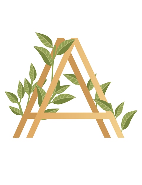 Letter A with gradient style beige color covered with green leaves eco font flat vector illustration isolated on white background