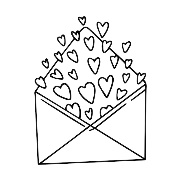 Letter with hearts in doodle style Trendy hand drawn illustration