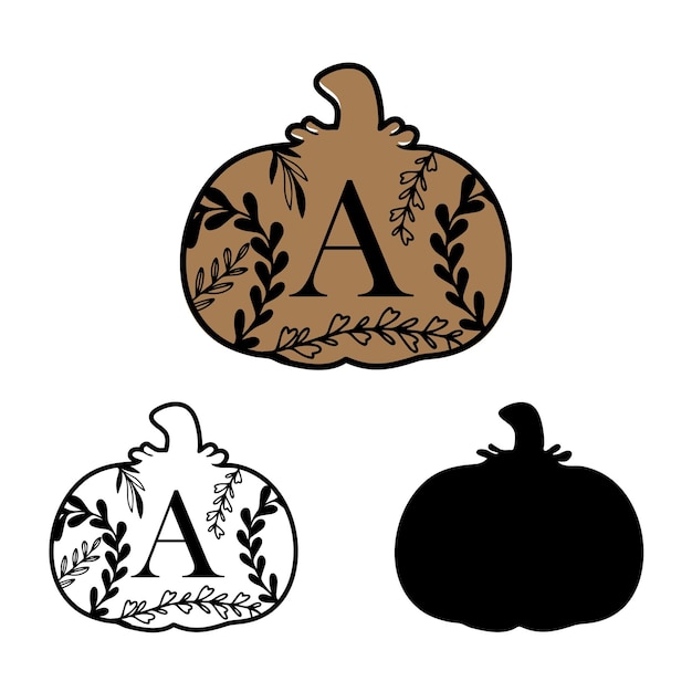 Letter a with leafy floral initial standing pumpkin