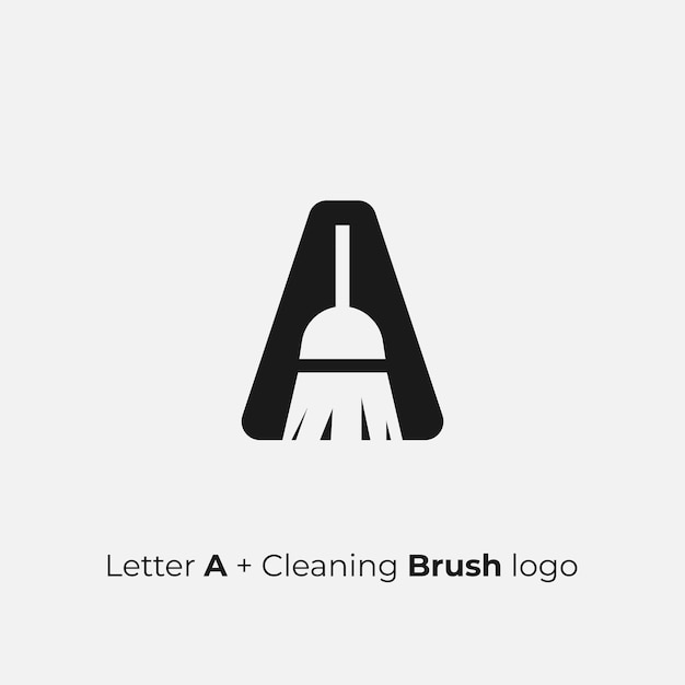 Letter A with negative space cleaning brush logo design