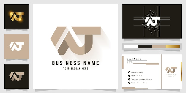 Letter WT or NT monogram logo with business card design