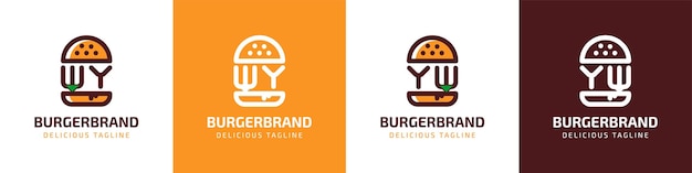 WY または YW のイニシャルが付いたハンバーガーに関連するビジネスに適した文字 WY および YW バーガー ロゴ