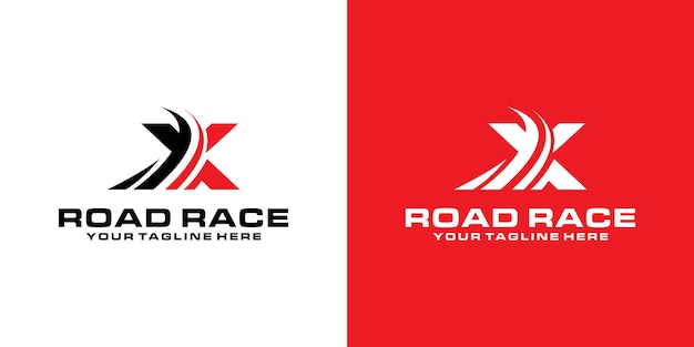 Вектор Буква x и дизайн логотипа асфальтовой дороги гоночный логотип для автомобильных гоночных видов спорта