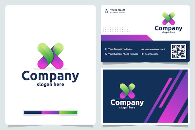 文字x、カラーグラデーション、ロゴデザイン、名刺