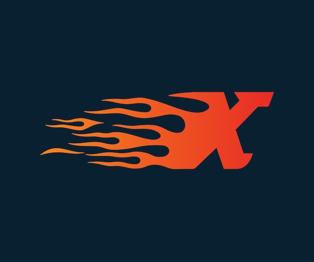 Modello di concetto di design del logo della velocità del logo della fiamma della lettera x