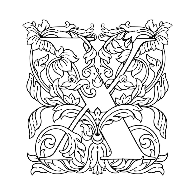 文字 X 花飾り モノグラム アルファベット 美しい花の大文字のベクトルのロゴ