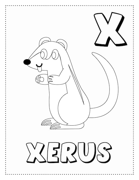 Xerus를 위한 문자 X 색칠하기 어린이를 위한 색칠하기 책 문자 동물