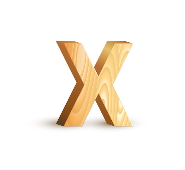 Letter x isolated geometric wood texture font 3d wooden material type alphabet symbols vector illustrations