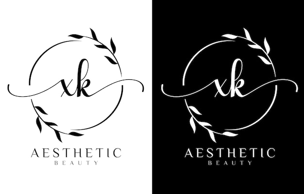 Vector letter x and k beauty logo with flourish ornament