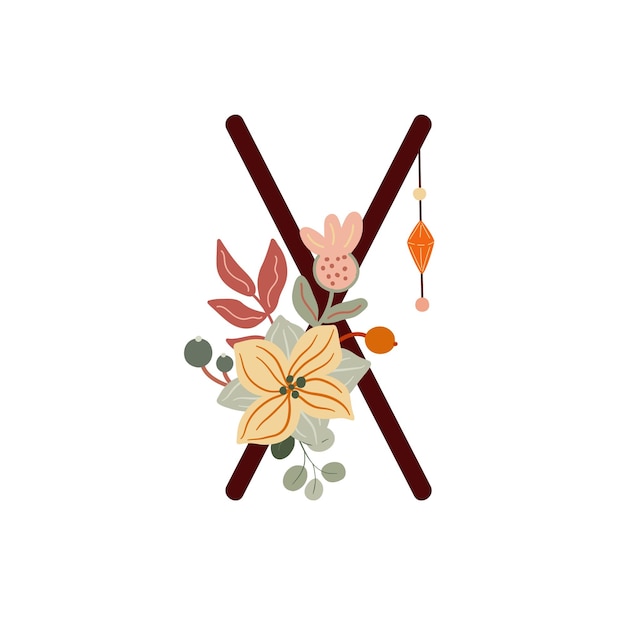 Vector letter x met bohobloemen