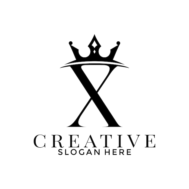 Vector letter x met crown-logo eenvoudig elegant initieel logoontwerp sjabloon