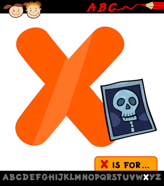 Letter x met x-ray cartoon afbeelding