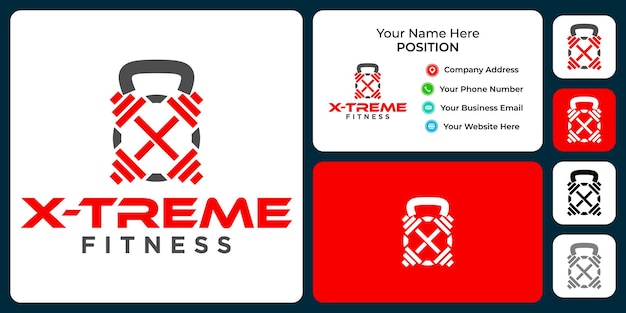 Дизайн логотипа фитнес-монограммы letter x с шаблоном визитной карточки