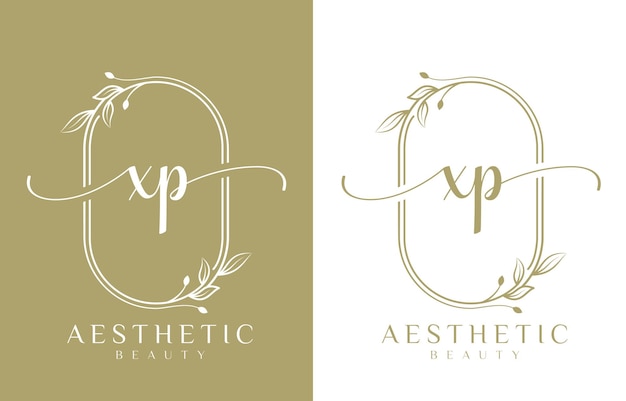 Vector letter x and p beauty logo with flourish ornament