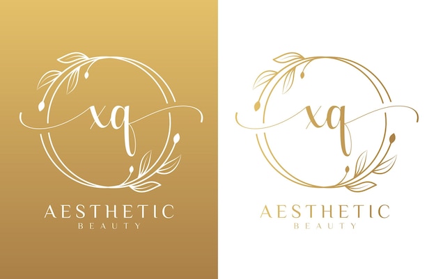 Vector letter x and q beauty logo with flourish ornament