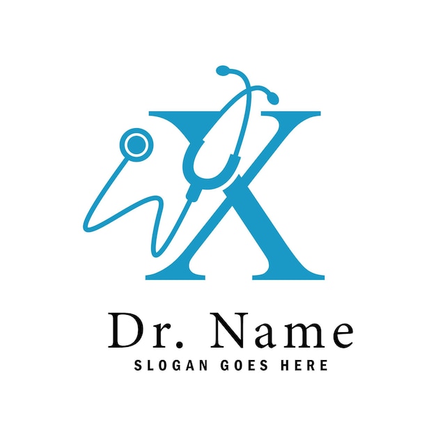 Letter X Stethoscope Logo Alphabet X Doctor Business Icon