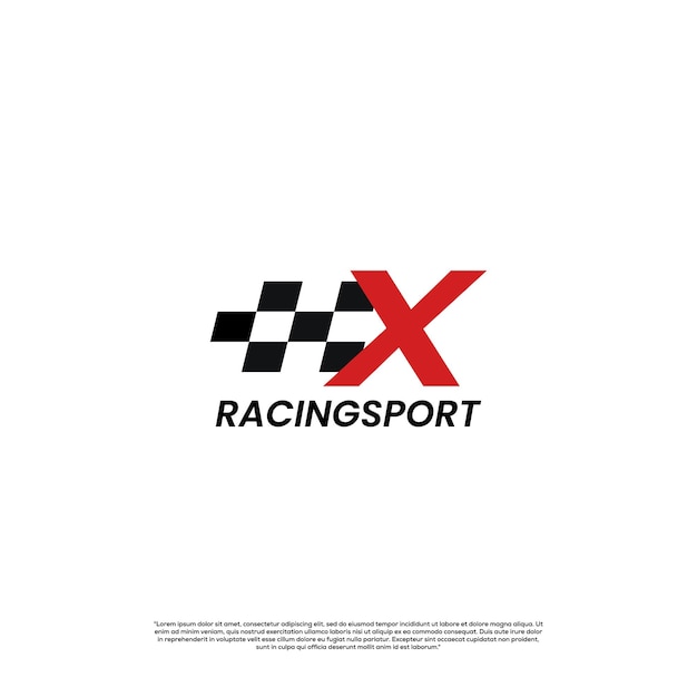 Letter X with racing flag icon template logo design