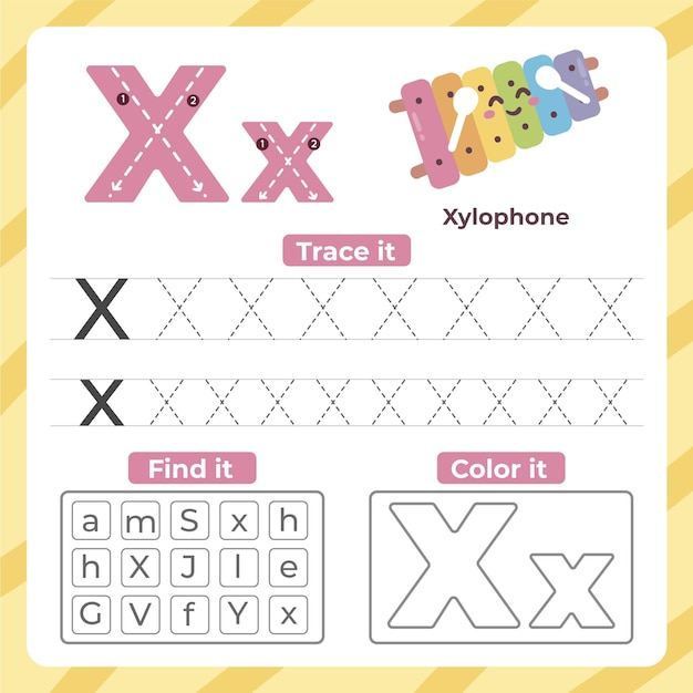 Letter x worksheet with xylophone